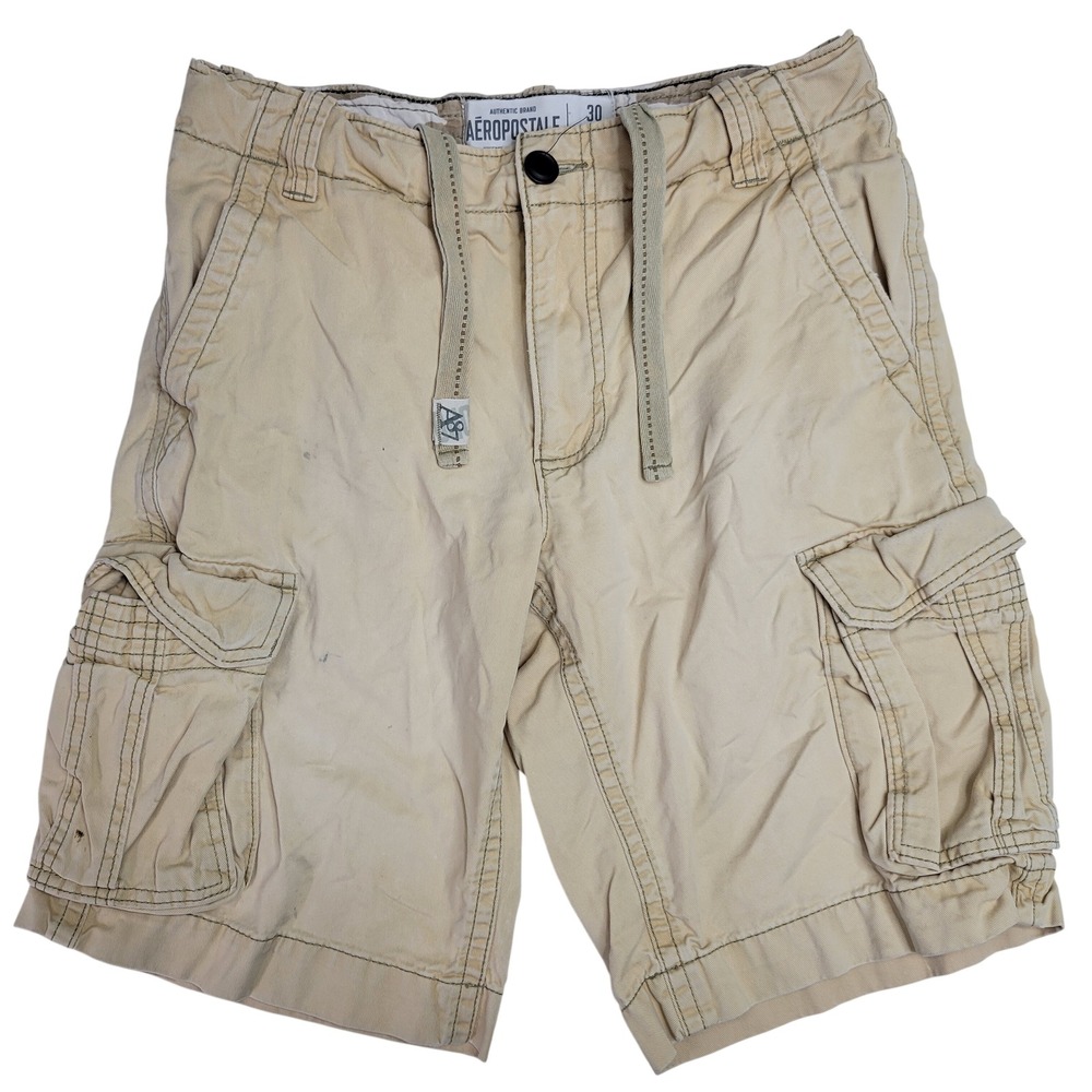 Aeropostale Mens Khaki Cargo Shorts Size 30 Tan Cotton Utility Gorpcore Y2K